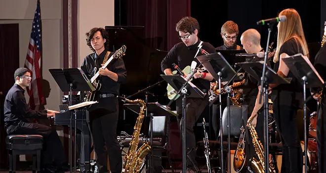 TCC jazz band students perform on stage.